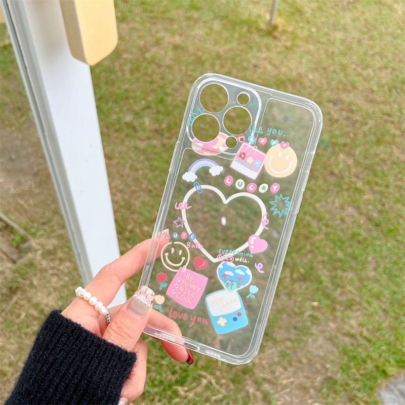Soft Case Pelindung Transparan Motif Hati Pink Untuk Iphone 7 8 PLUS X XR XS 11 12 13 MINI PRO MAX SE 2020