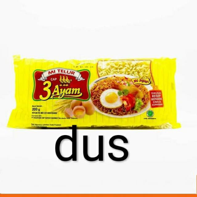 

Mie Telor 3 ayam 200gr per dus (20 bks)