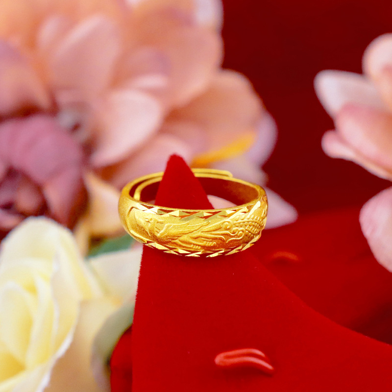 Cincin Adjustable Lapis Emas Asli Kadar 375 Model Nagaphoenix Gaya Korea Untuk Pasanganpriawanita