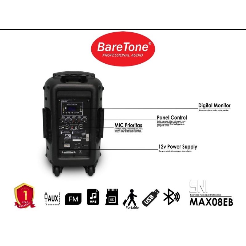 speaker aktif portable baretone 8 inch bluetooth max 8eb speker aktiv portabel bareton max8eb wirele