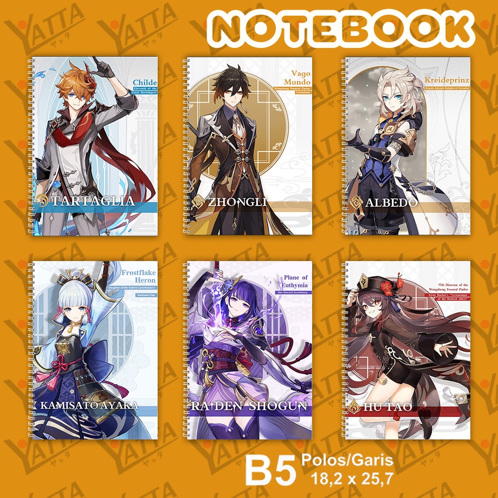 

Notebook Anime ukuran B5 18,2 x 25,7 cm Genshin Impact Zhongli Tartaglia Hu Tao Sayu Seri3