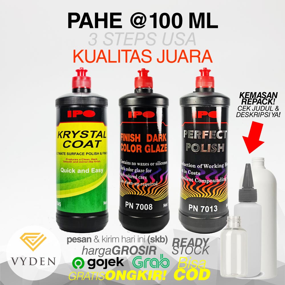 IPO PAHE 100ml Paket Hemat USA Komplit Kompon Kasar Medium Polish Halus Wax Sealant MURAH