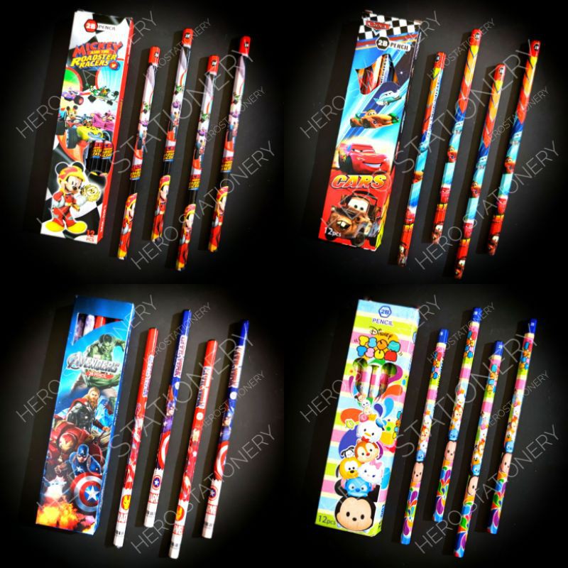

Pensil 2B pencil motif fancy avengers cars mickey spiderman tsumtsum . 12 unit