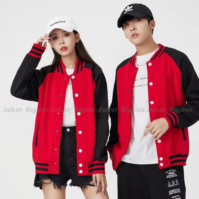 Varsity Varsiti Jaket Universitas Bisbol Baseball Cowok Cewek Couple Oversize Jumbo Warna Merah Hitam Ukuran M L Xl 2xl 3xl 4xl 5xl Korean Style Hits Viral