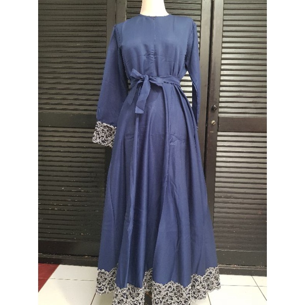 set gamis mewah brokat khimar syari dipakai 1 kali aja pas lebaran masih kaya baru warna biru dongke