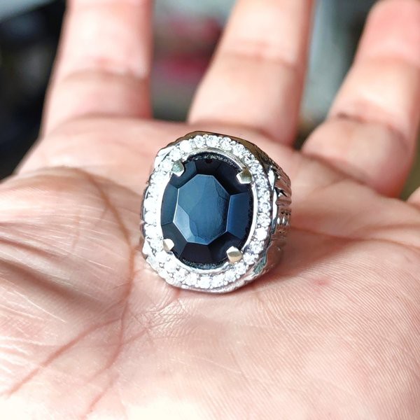 Cincin Batu Akik Natural Yaman Wulung Cuting Hitam Doff