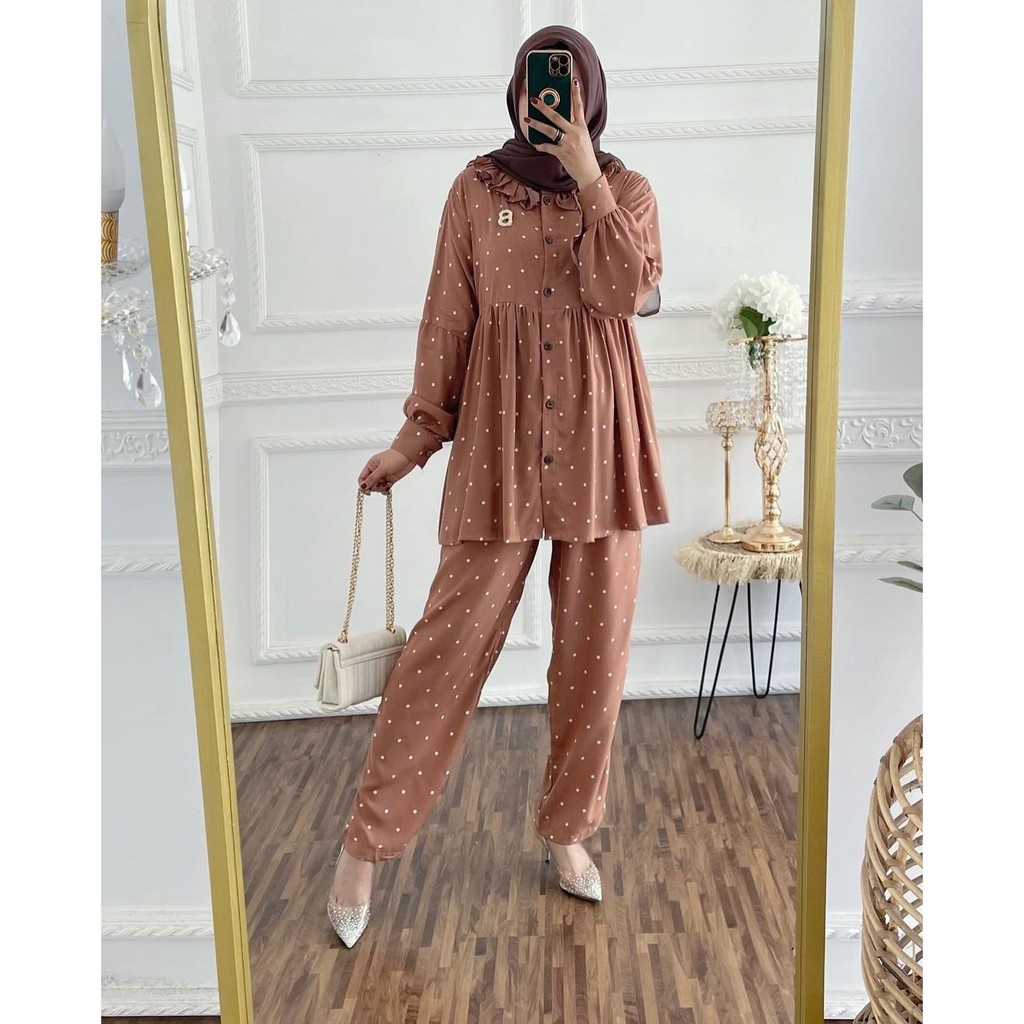 MANDA ONE SET WANITA / SETELAN RAYON DAILY ONE SET BAJU SETELAN PAJIMAS WANITA KEKINIAN-POLKANA DUSTY