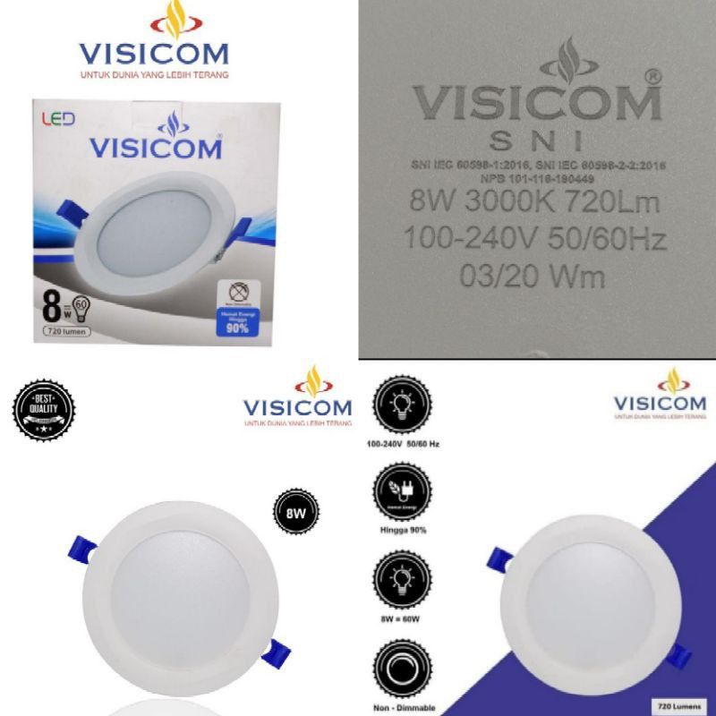 Lampu Downlight Visicom LED panel lampu plafon putih 9 watt