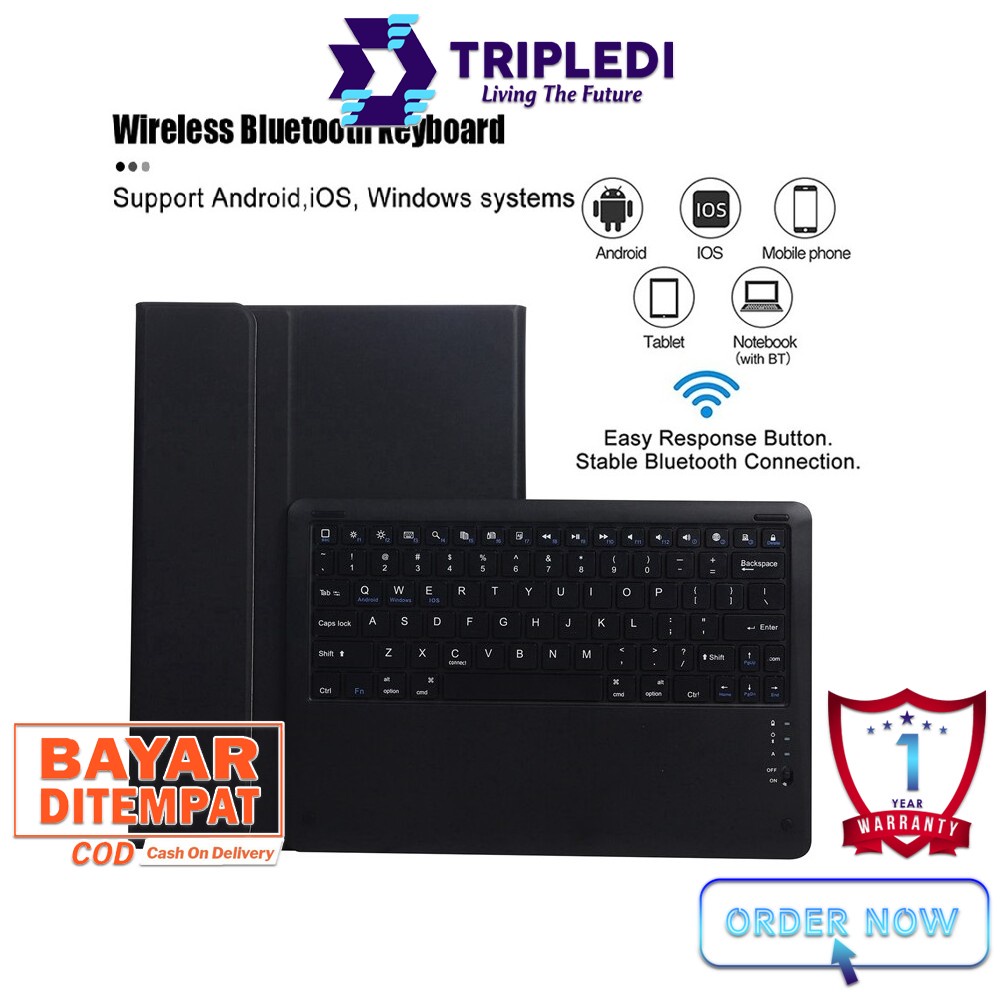 TRIPLEDI Case Keyboard Samsung Galaxy Tab S7 FE 5G 12.4 inch 2021 SM-T730 SM-T733 SM-T736B Keyboard Wireless Bluetooth Free Stylus Pen Flip Casing Leather Magnetic Buckle Folio Slim Book Cover Sarung Pelindung Tablet Android Protektif Shockproof-1