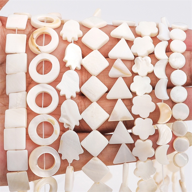 26-40 Pcs Natural White Shell Beads Ibu Mutiara Longgar Datar Gigi Oval Bulat Bintang Nugget Chip Air Tawar untuk Membuat Perhiasan