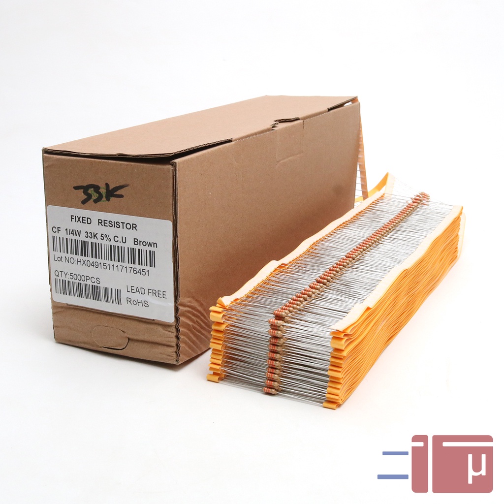 X10 Resistor 33K 1/4W Karbon 5% Taiwan Kaki Tembaga