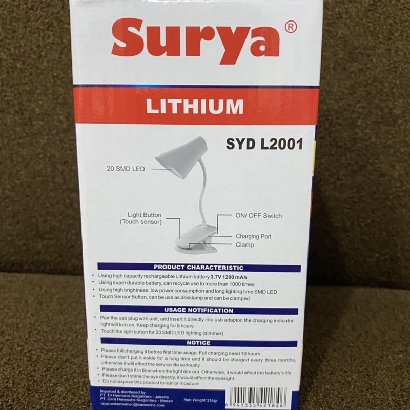 Lampu Belajar Cas Emergency Jepit Ke Meja Surya SYD L2001 20 SMD LED