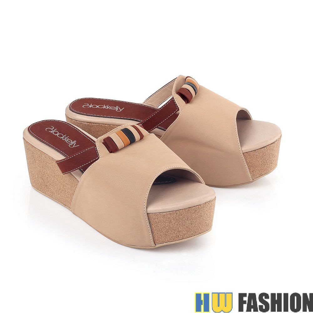 Blackkelly - BCL 629 Sandal / Sendal Wedges Wanita CREAM murah original cibaduyut keren