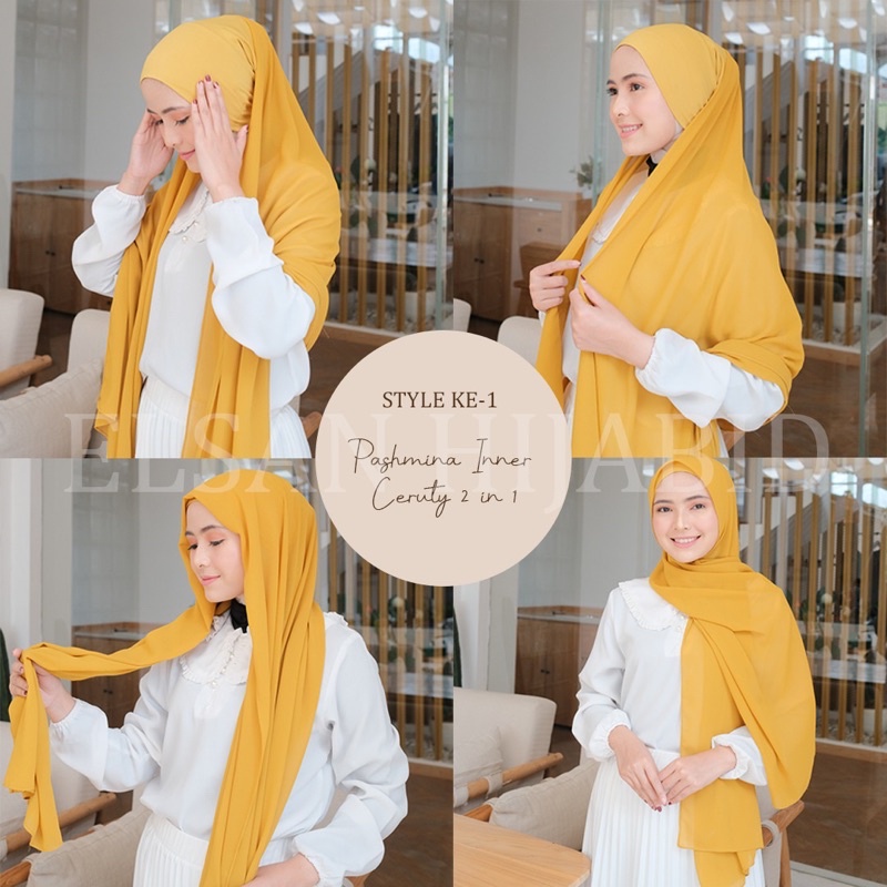 Pashmina + Inner 2in1 bisa bolak balik / pashmina ceruty inner