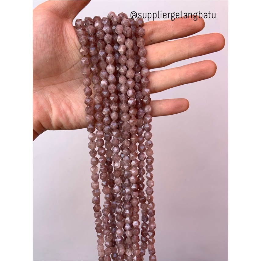 batu faceted hexagon Stone 8mm coklat brown agatis craft beads agate