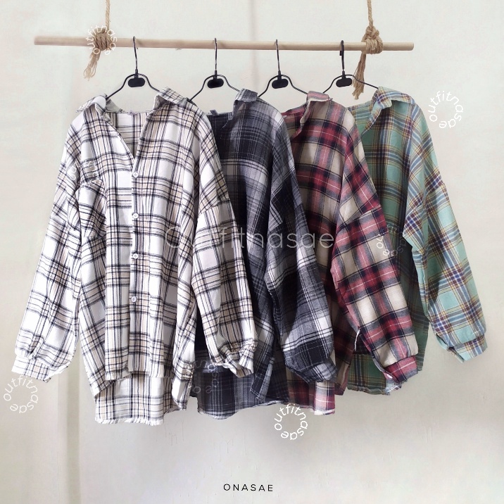 ONASAE - Zeira Oversized Shirt | Kemeja Tartan Oversized | Kemeja Tartan Wanita korea