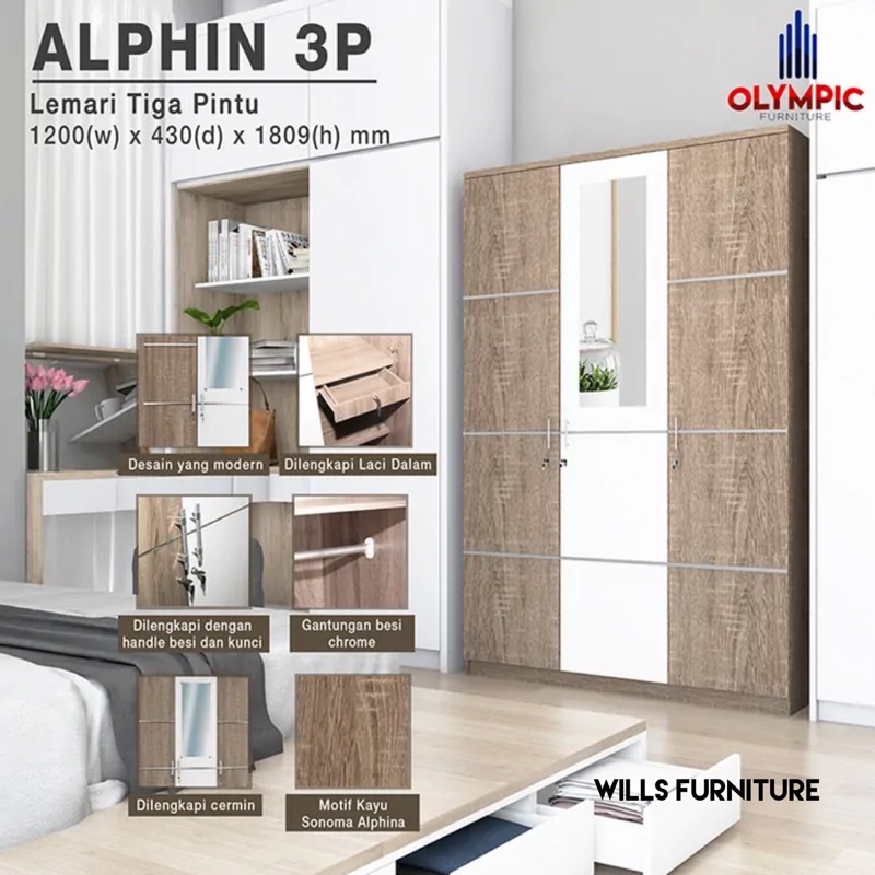 lemari olympic 3 pintu buka tutup