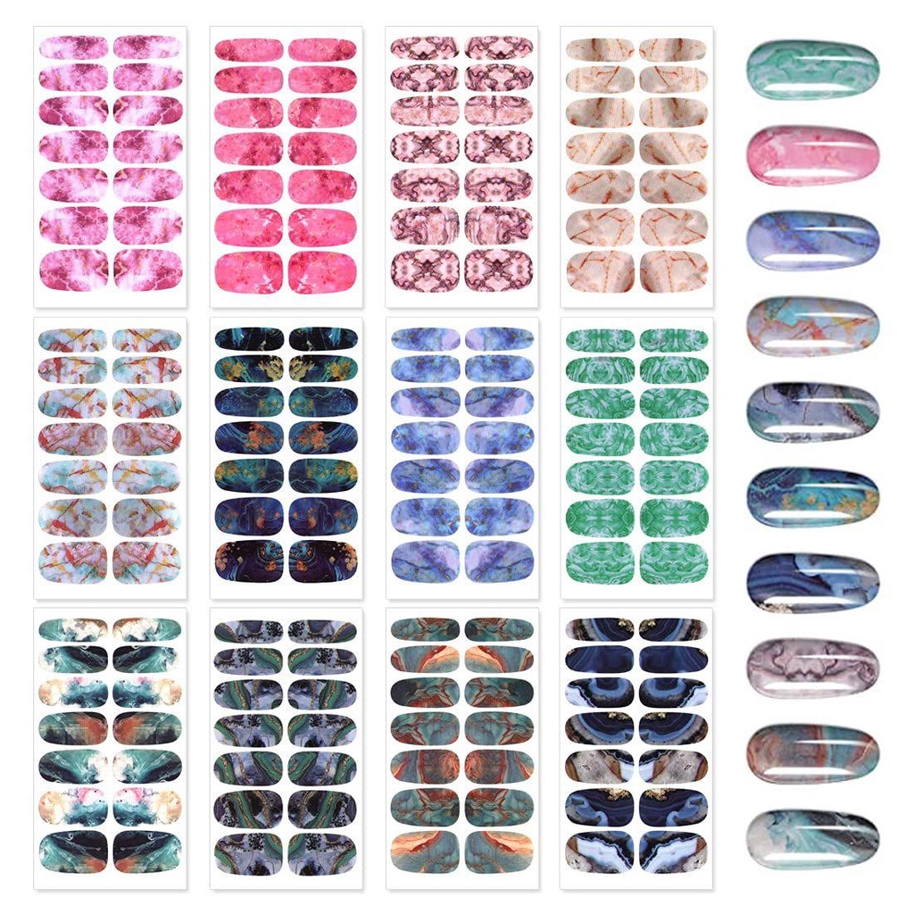 Preva 12lembar Stiker Kuku Tips Wanita Bungkus Full Anti Air Motif Marmer