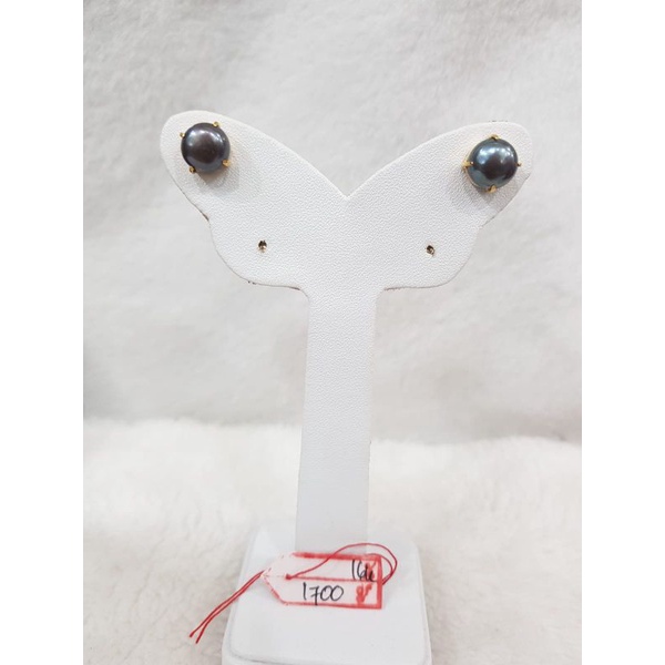 GW373L301L giwang tusuk permata mutiara hitam black pearl emas kuning asli berat 1.700 sama mata 2.8