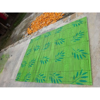  Tirai  Bambu  Motif Daun Cet Blok L 2 x 2 T meter Krey Bambu  