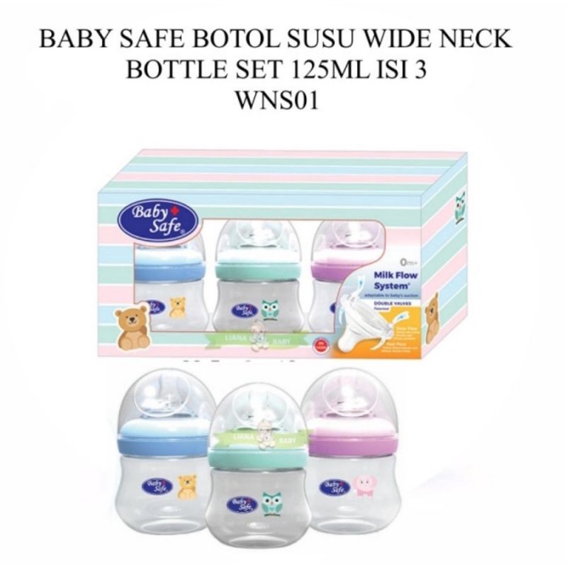 Baby Safe Wide Neck Bottle 125ml Gift Box Isi 3 Pcs (WNS01)/Botol Susu Bayi