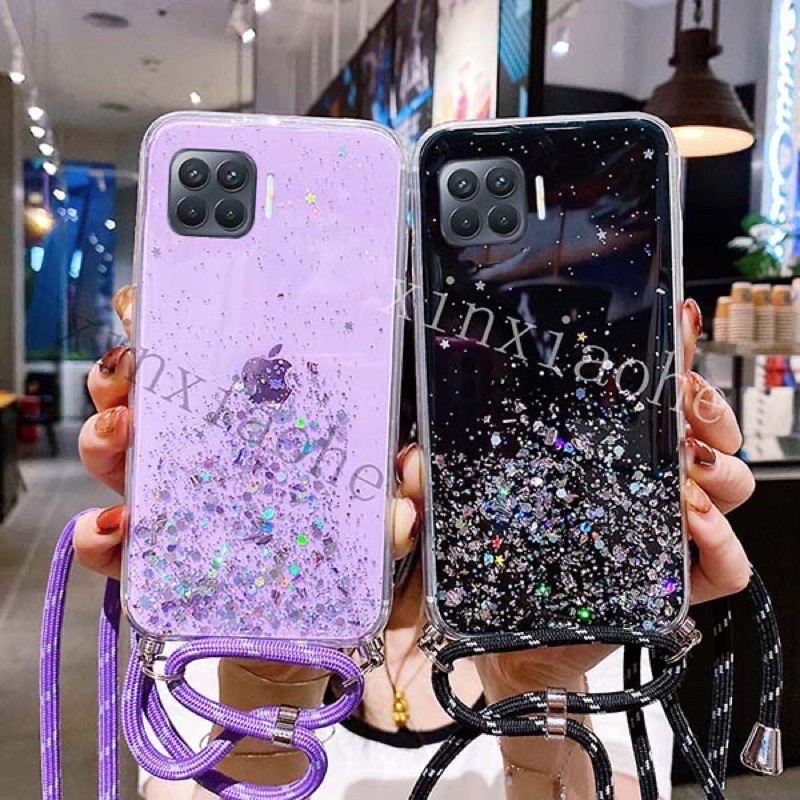 Iphone 7 7+ 8 8+ 11 11 pro 11 Pro Max Oppo A53 A33 Reno 4 4 Pro 4F 5 5F Case Glitter + Gantungan