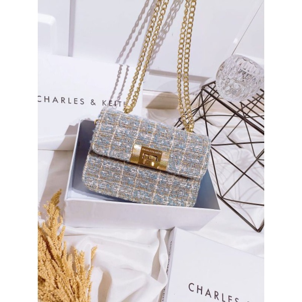 Tas CK Alia Chain Tweed Kode CK823 Import