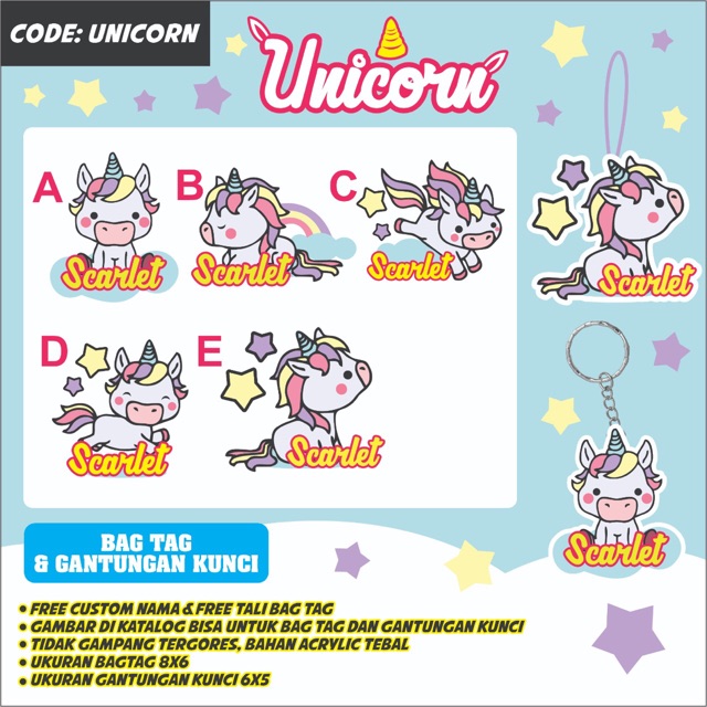 BAG TAG / GANTUNGAN KUNCI ACRILIC UNICORN