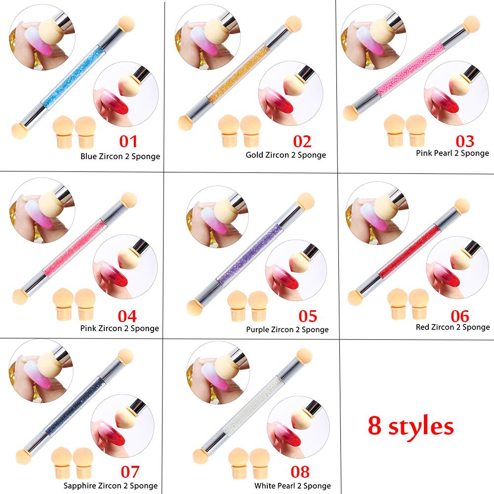 R-flower Ombre Nail Brush Sponges Set Manicure Tools Gel Polish Gagang Bubuk Glitter Akrilik