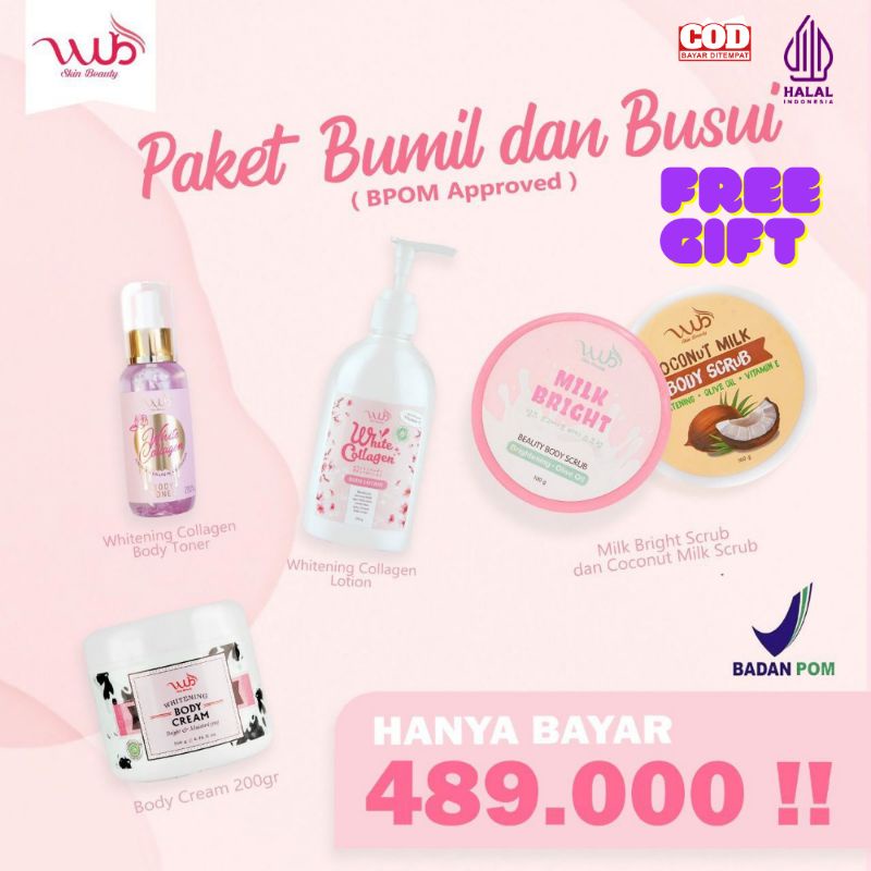 Paket Wub Skin Beauty ( Hand And Body Lotion White Collagen, , Body Cream Bleaching, Body Scrub, Bod