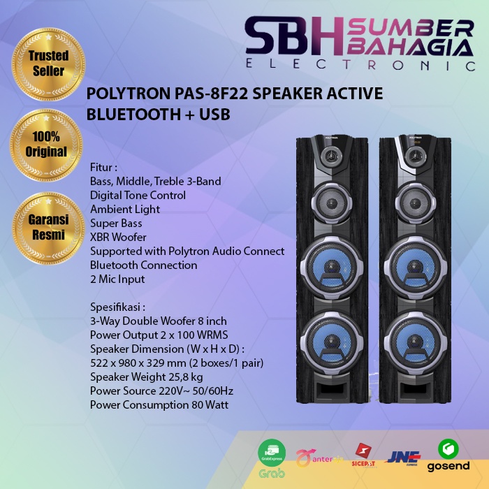 POLYTRON PAS-8F22 SPEAKER ACTIVE BLUETOOTH + USB (NEW) (KHUSUS BANDUNG)