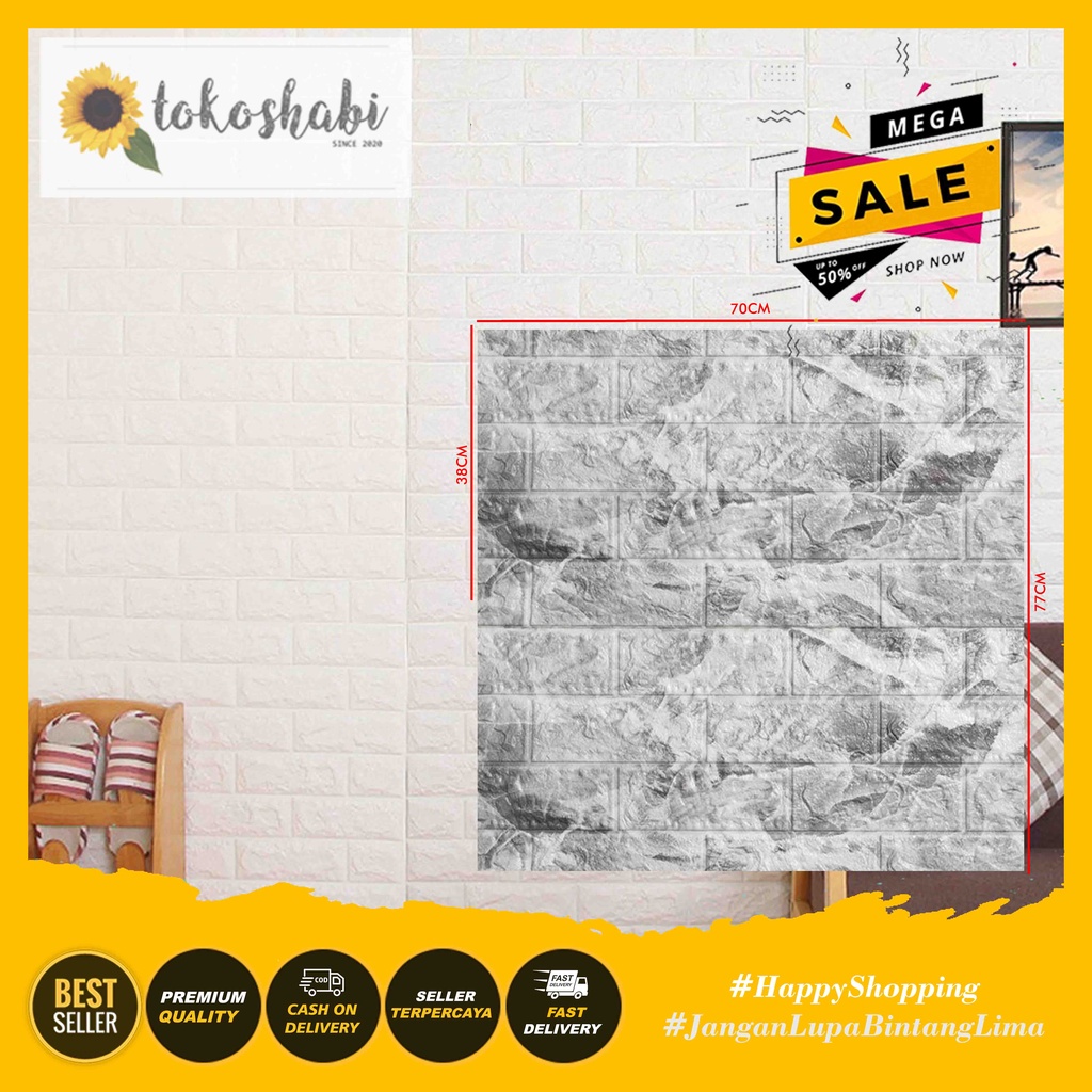 Wallpaper 3D Modern Foam Sticker Dinding Motif Bata Marmer Batu Alam