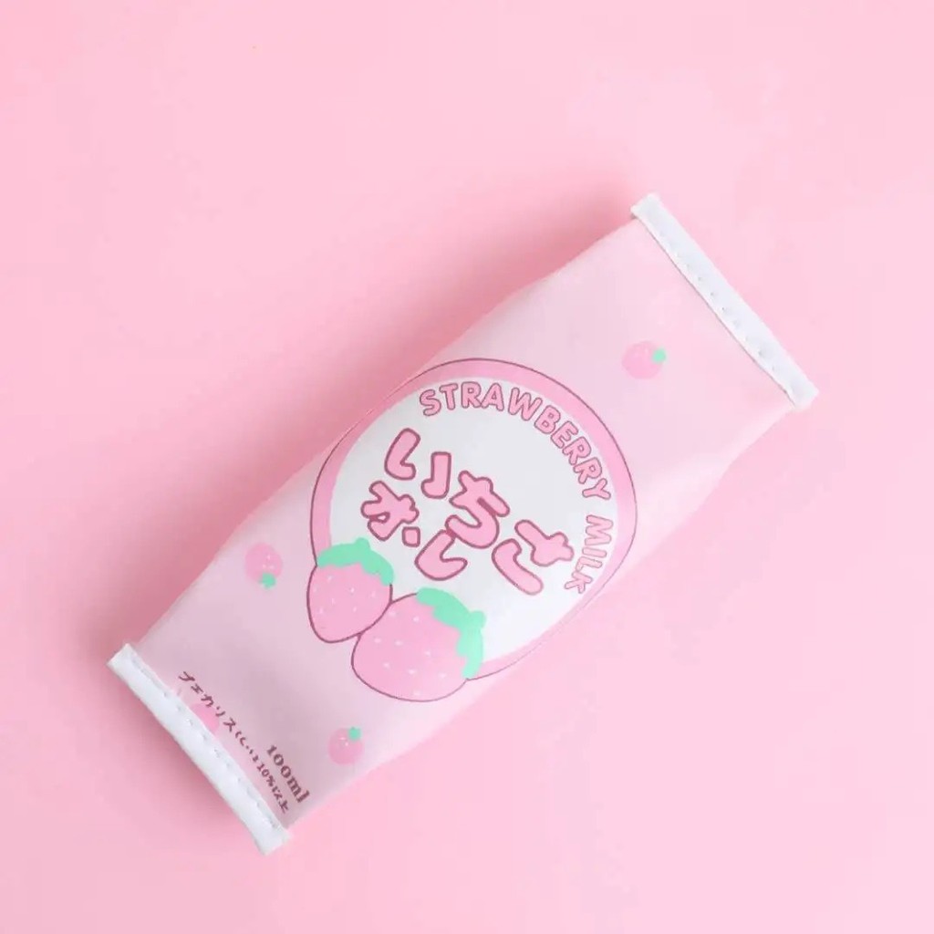 MURMURE.ID | TEMPAT PENSIL UNIK MILK COOKIES KOTAK PENSIL BUNGKUS JAJAN CIKI SNACK PC039-STRAWBERRY MILK PINK