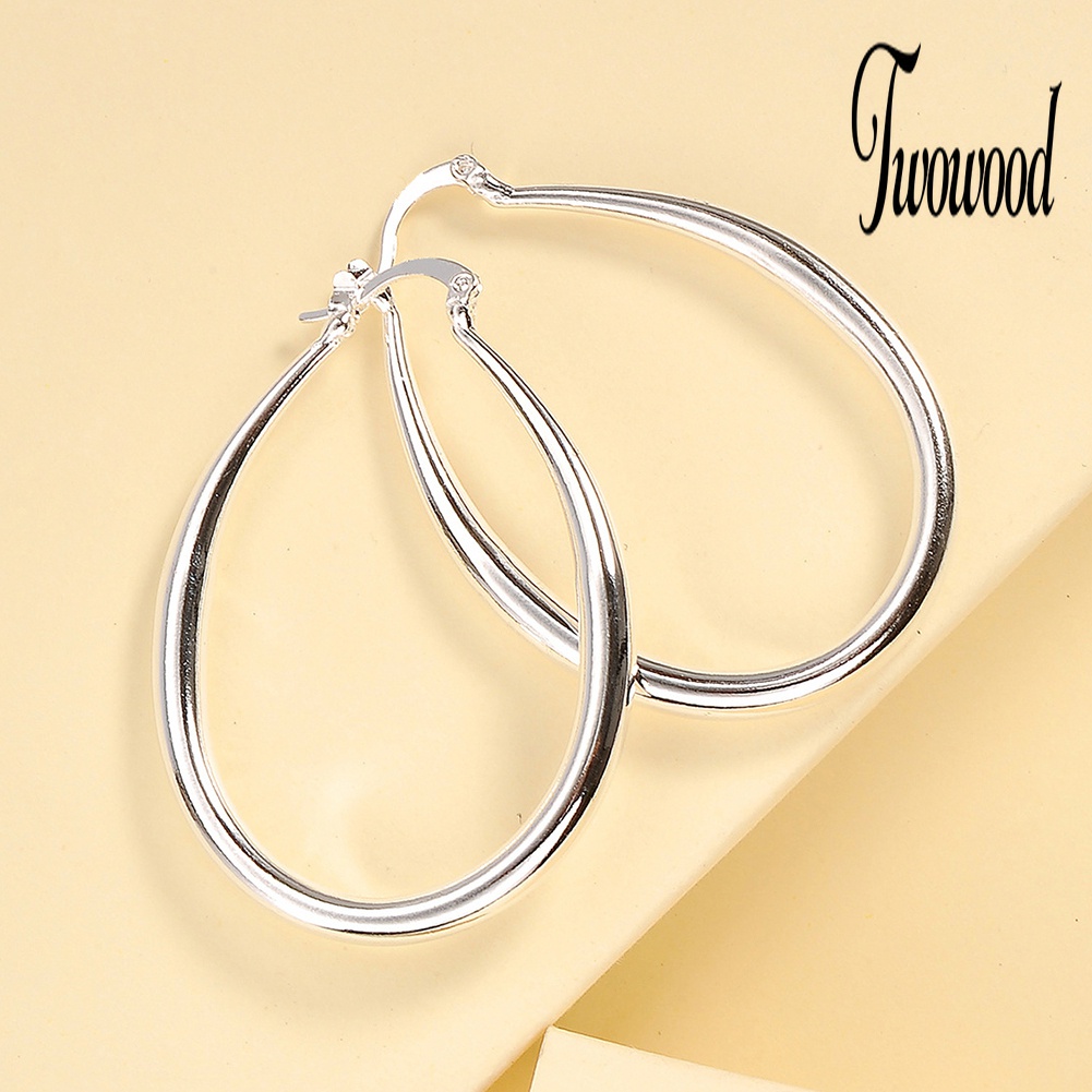 1 Pasang Anting Hoop Oval Bahan Alloy Untuk Wanita