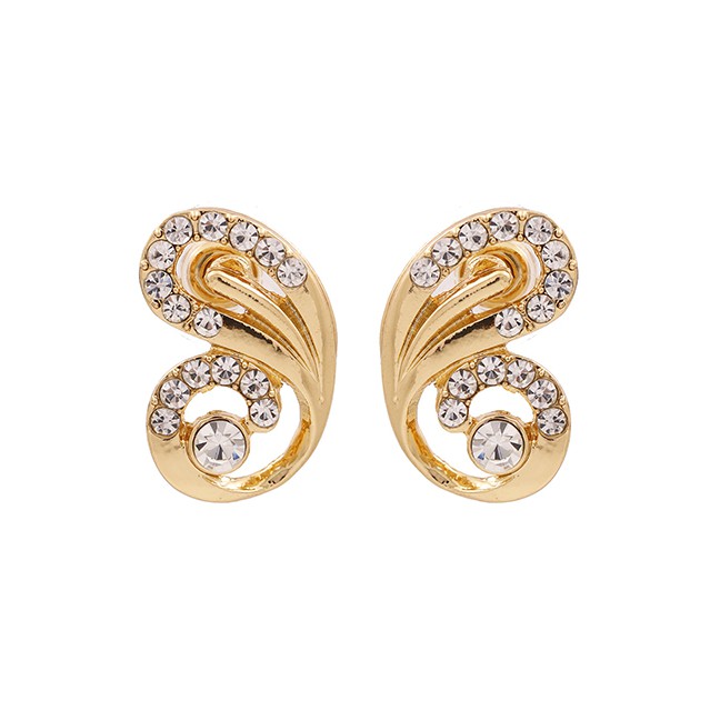 LRC Anting Tusuk Fashion Golden Hollow-set Rhinestone Butterfly Alloy Earrings K43585