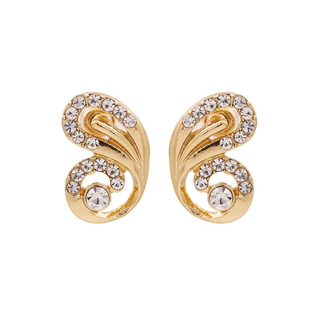 LRC Anting Tusuk Fashion Golden Hollow-set Rhinestone Butterfly Alloy Earrings K43585