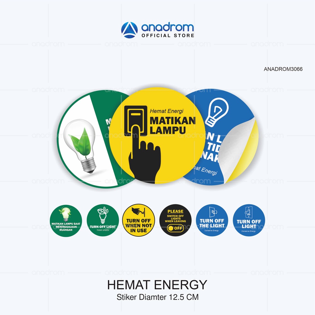 

Stiker hemat energi | Matikan Lampu Diameter 12,5 cm potong bulat | Anadrom 3066
