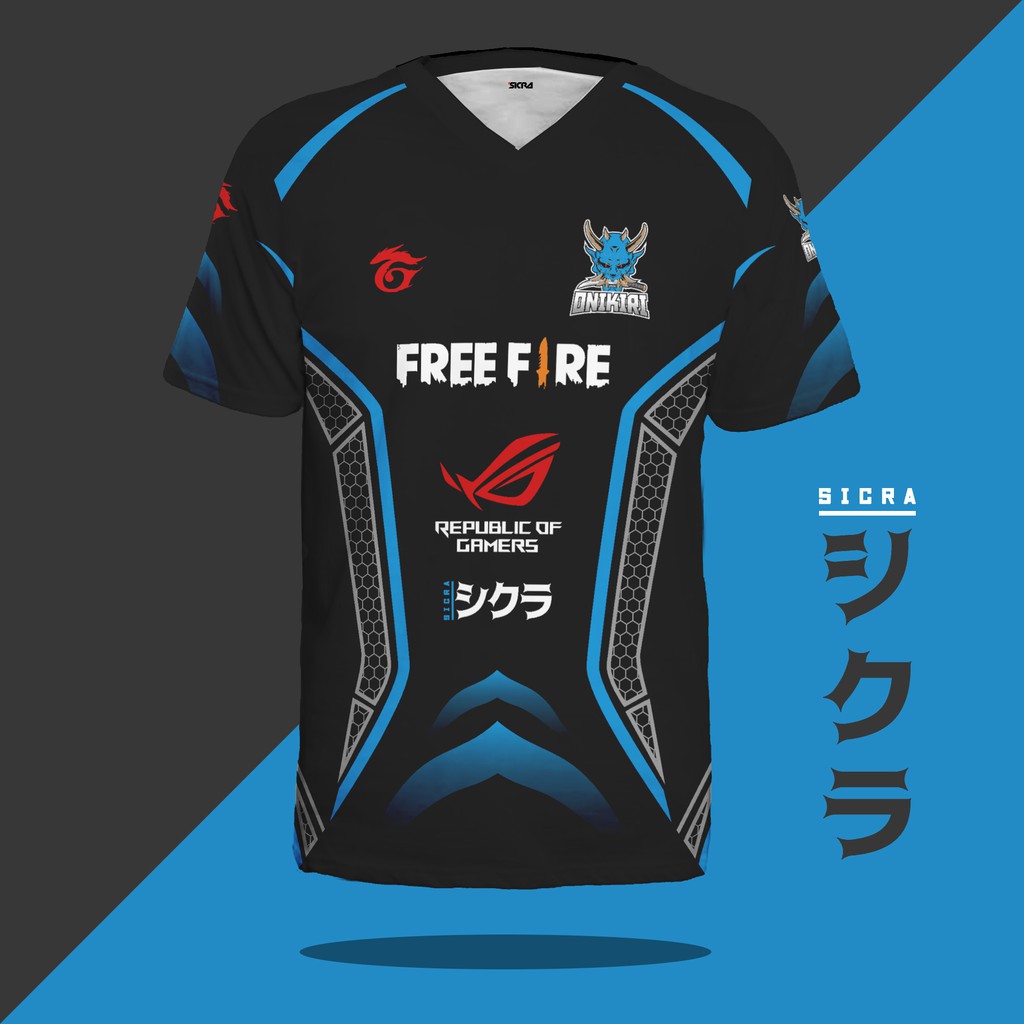 Jersey Baju Game Gaming FF Free Fire Custom Blue Black | bisa Custom nama & logo