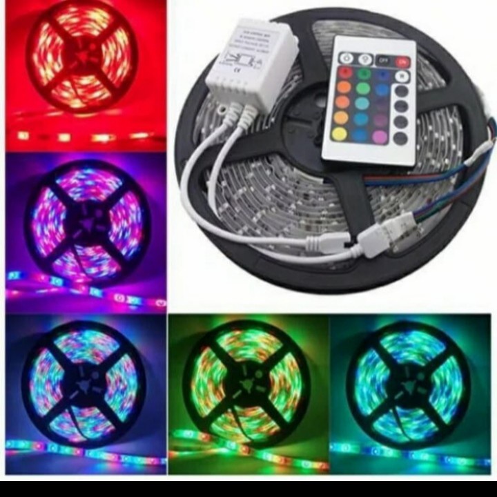*COD* Lampu Led Strip RGB warna warni 5 meter + adaptor + remote