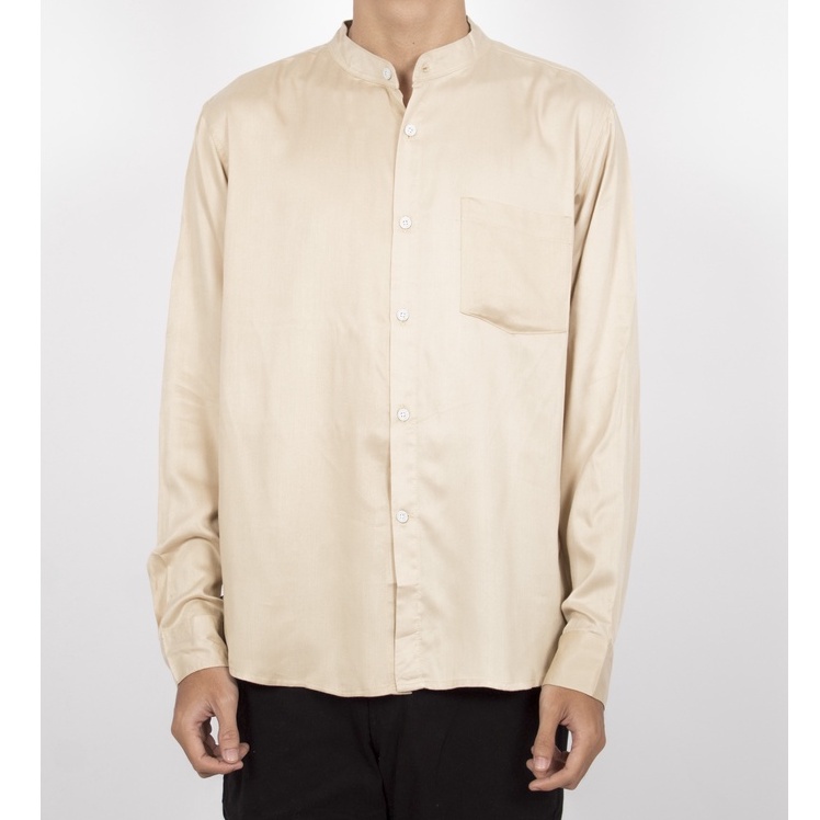 Fortglass ARKANA Kemeja Rayon Twill Polos Pria Lengan Panjang Formal Kubus Khaki Cream Blush Lemon Hitam Putih