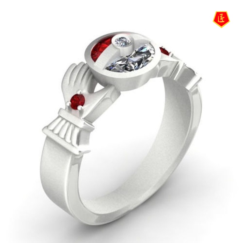 [Ready Stock]Creative Personality Hand Holding Red Black Ball Ring Female