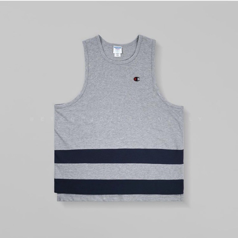 CHMPN Basket Tank Small Logo  Embroidery Grey 2 Striped