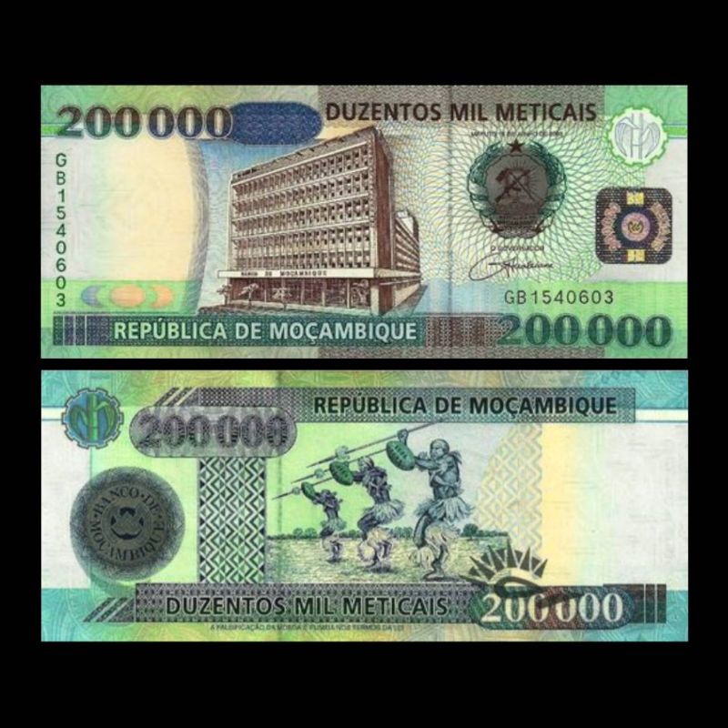 UANG ASING MOZAMBIQUE 200000 METICAIS 2003 UNC ORIGINAL NOMINAL BESAR