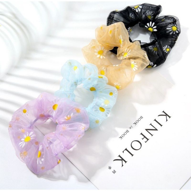 Scrunchie Bunga Daisy Transparan Organza