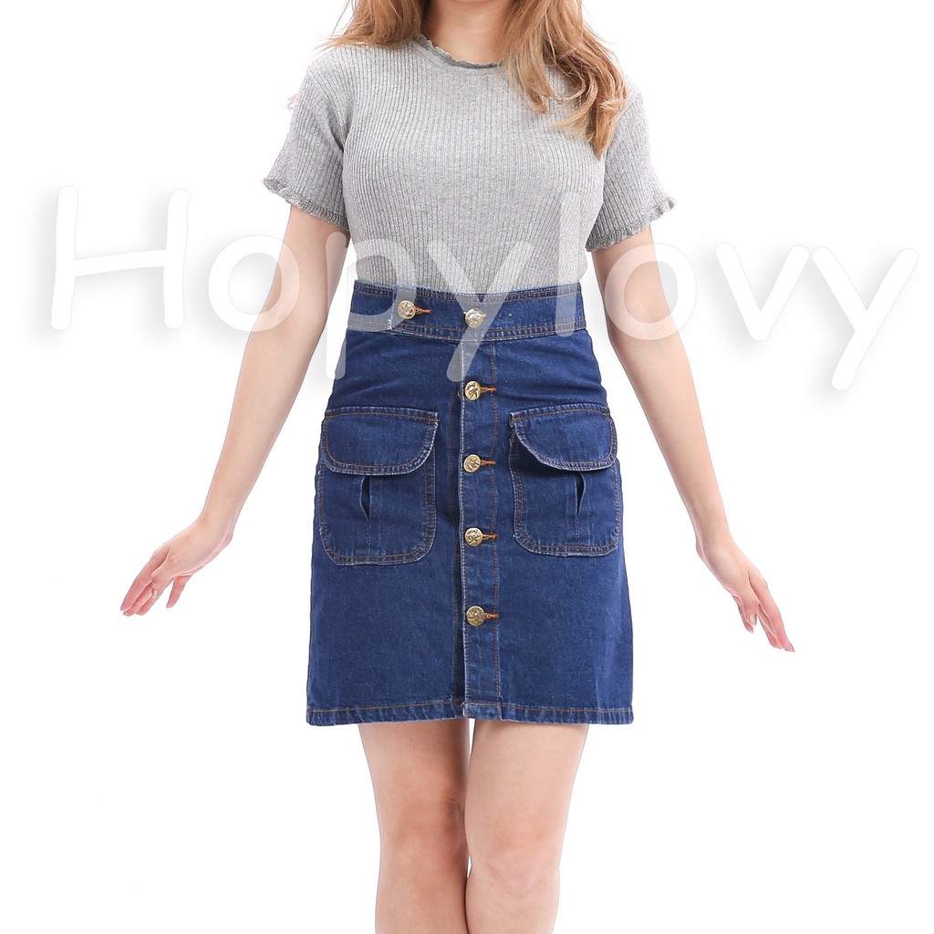 HOPYLOVY - Rok Jeans Pendek Wanita Front Pocket Muniko