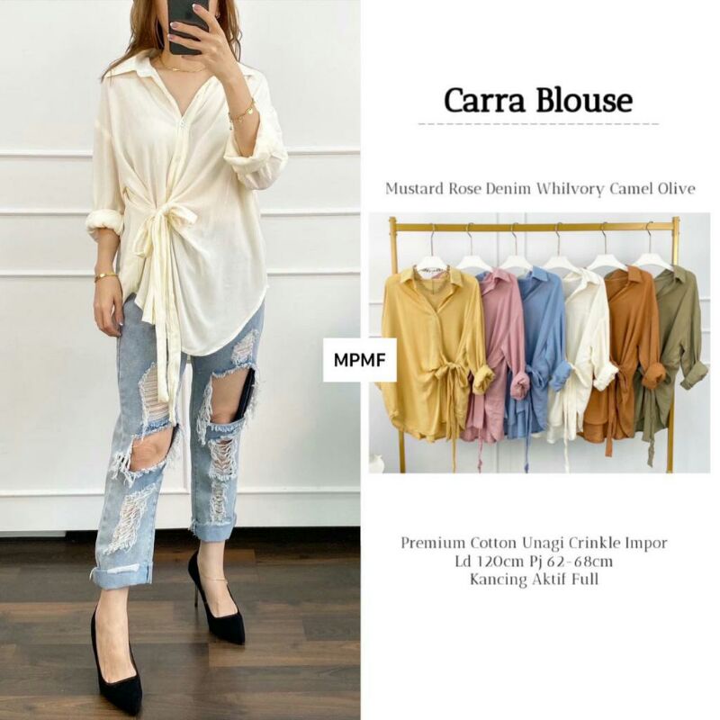 CARRA BLOUSE BY MPMF||PREMIUM COTTON UNAGI CRINKLE IMPOR LD 120 PJ 62-68 KANCING AKTIF FULL
