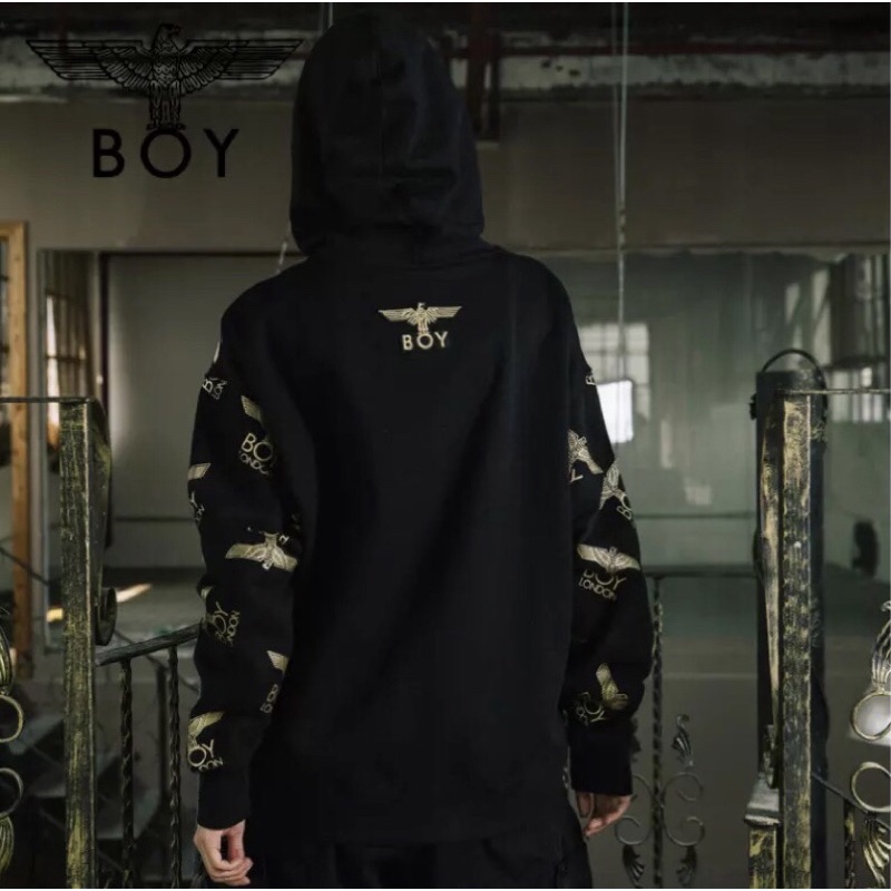 BOY29 SWEATER HOODIE BOY LONDON IMPORT GOLD ON BLACK PRIA WANITA BIG OVER SIZE