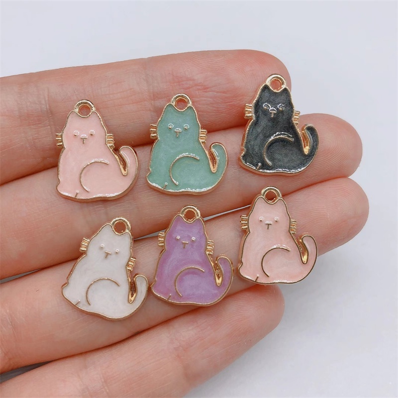 4pcs Liontin Enamel Bentuk Kucing Untuk Membuat Perhiasan Anting