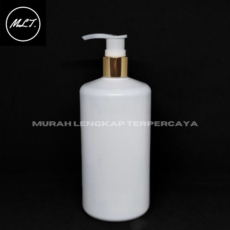 BOTOL PUMP 500 ML PUTIH PET / BOTOL PET 500ML TUTUP PUMP LOTION RING ALMUNIUM GOLD AESTHETIC REFILL