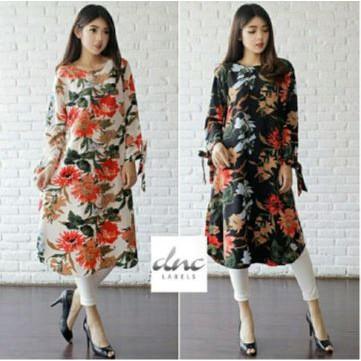 TUNIK JUMBO FLOWER SIERA BAJU ATASAN WANITA PLUS SIZE PUTIH HITAM